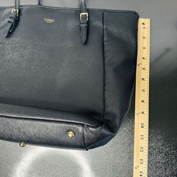 Sorial Womens Large Black Saffiano Leather Satchel Tote Black Double Handles - Picture 14 of 15